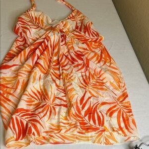 Banana Republic Halter Neck Top with orange and yellow leaf pattern. Size S
